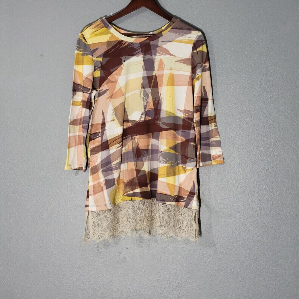 logo by lori goldstein Womens Lace 3/4 Sleeves Tunic Sz Small With Pockets